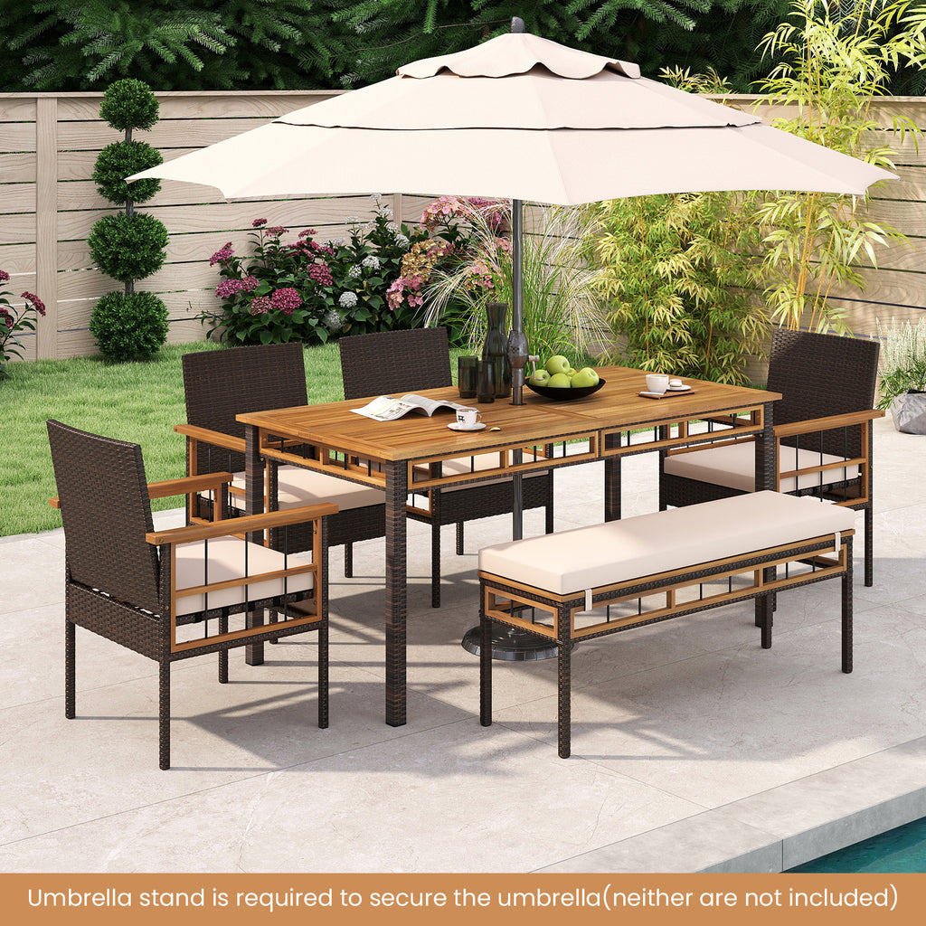 63" x 32" Outdoor Dining Table - Acacia Wood, PE Rattan