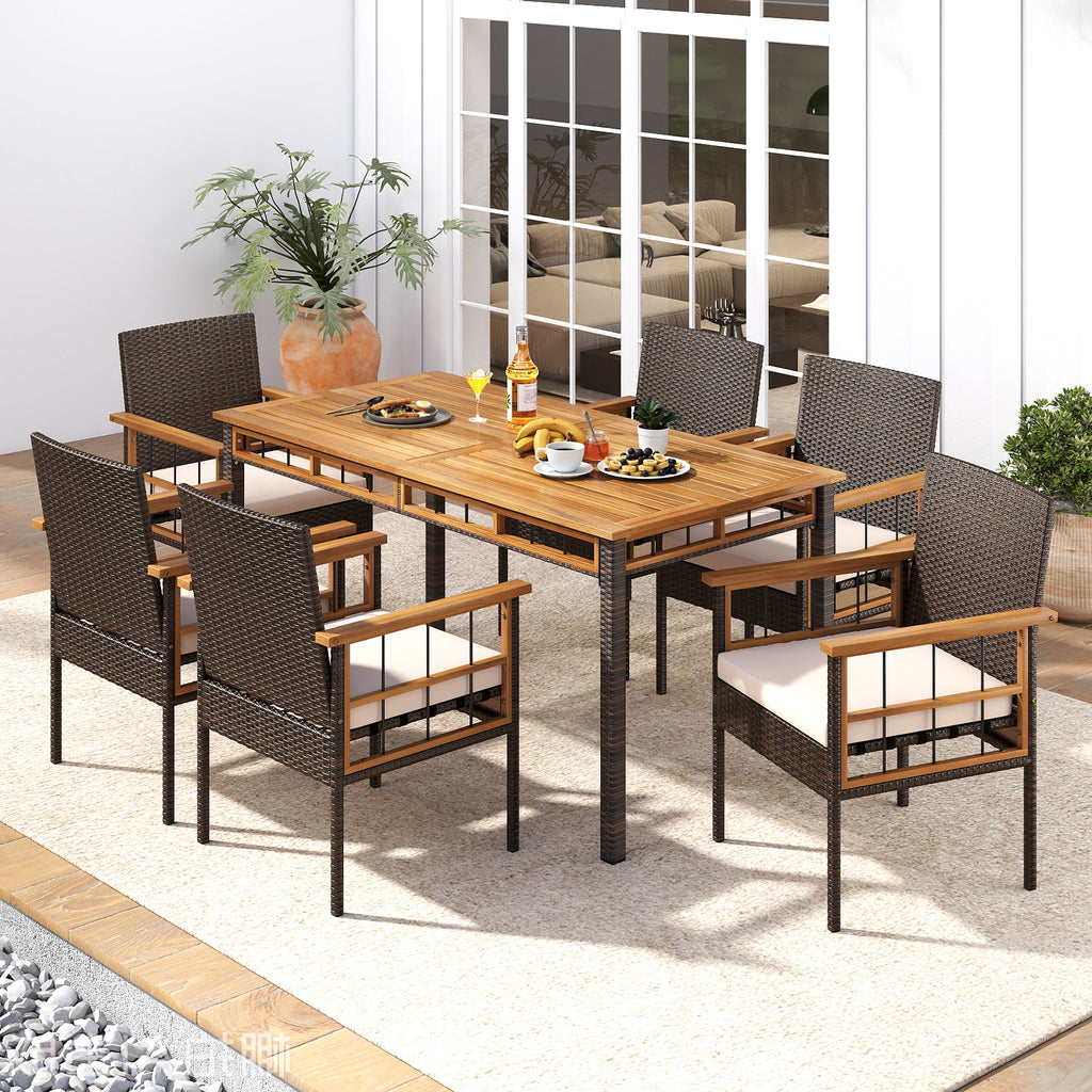 63" x 32" Outdoor Dining Table - Acacia Wood, PE Rattan