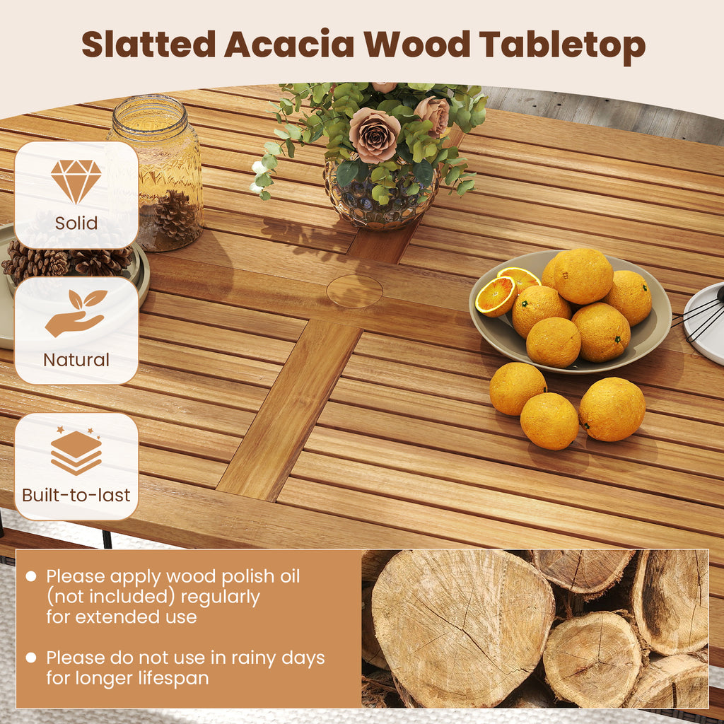 63" x 32" Outdoor Dining Table - Acacia Wood, PE Rattan