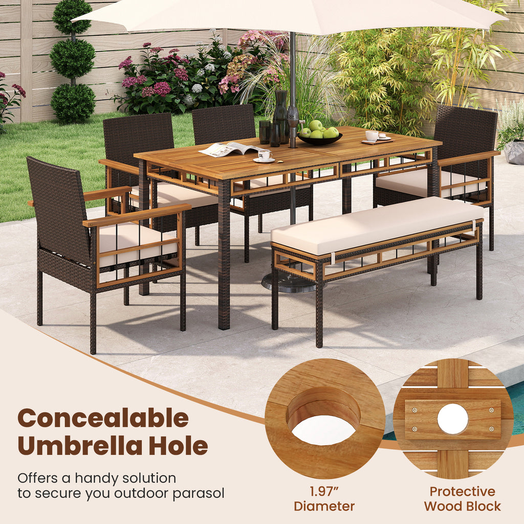 63" x 32" Outdoor Dining Table - Acacia Wood, PE Rattan