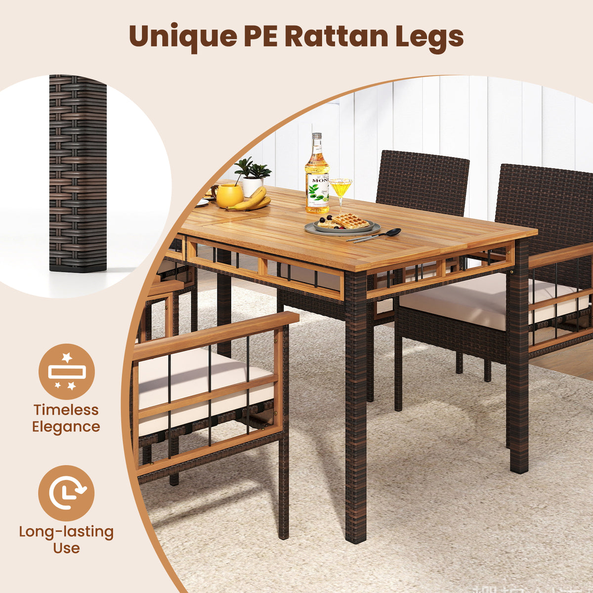 63" x 32" Outdoor Dining Table - Acacia Wood, PE Rattan