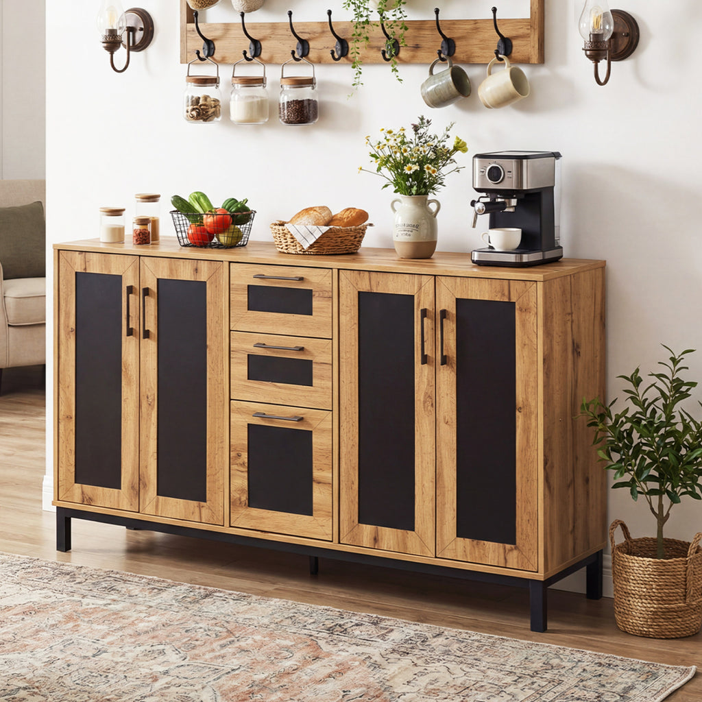 63" Sideboard Buffet Cabinet with 3 Drawers - Natural