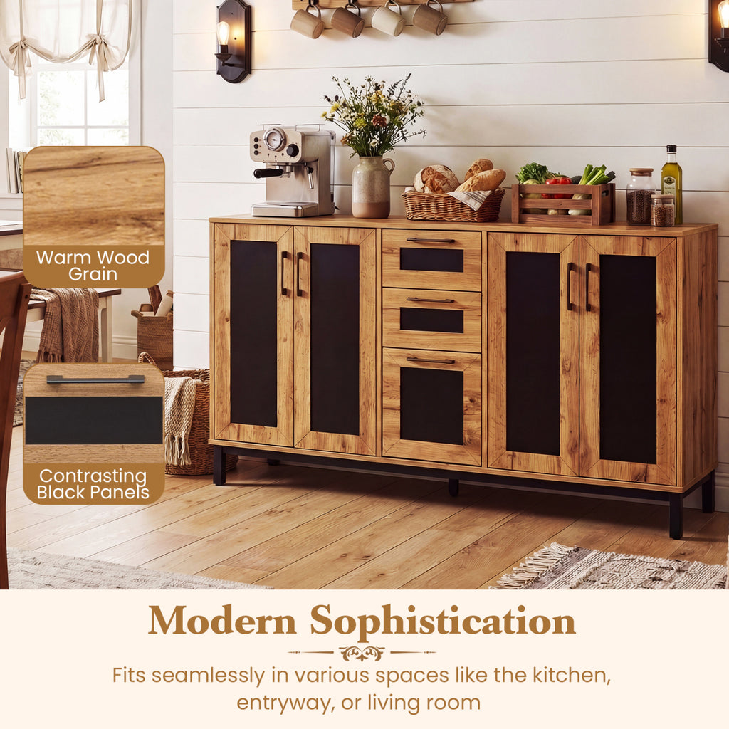 63" Sideboard Buffet Cabinet with 3 Drawers - Natural
