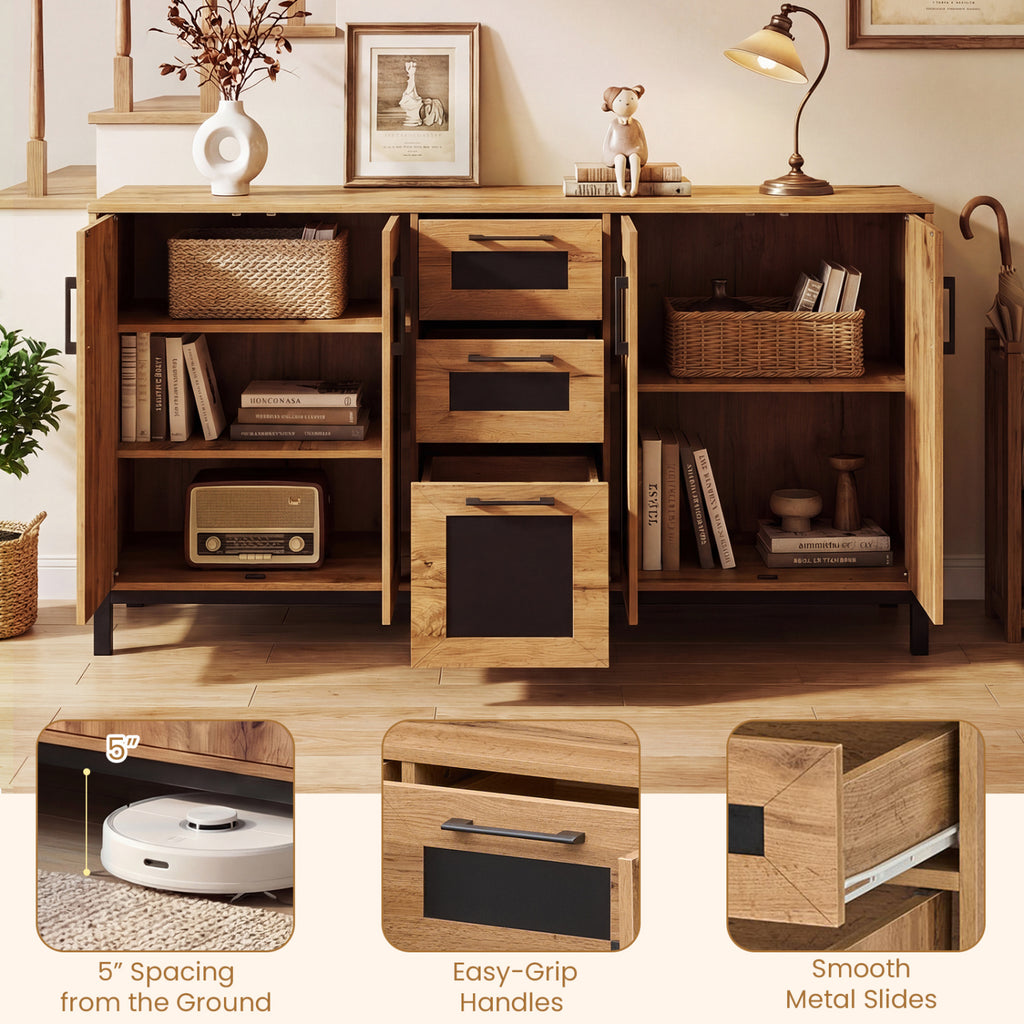 63" Sideboard Buffet Cabinet with 3 Drawers - Natural