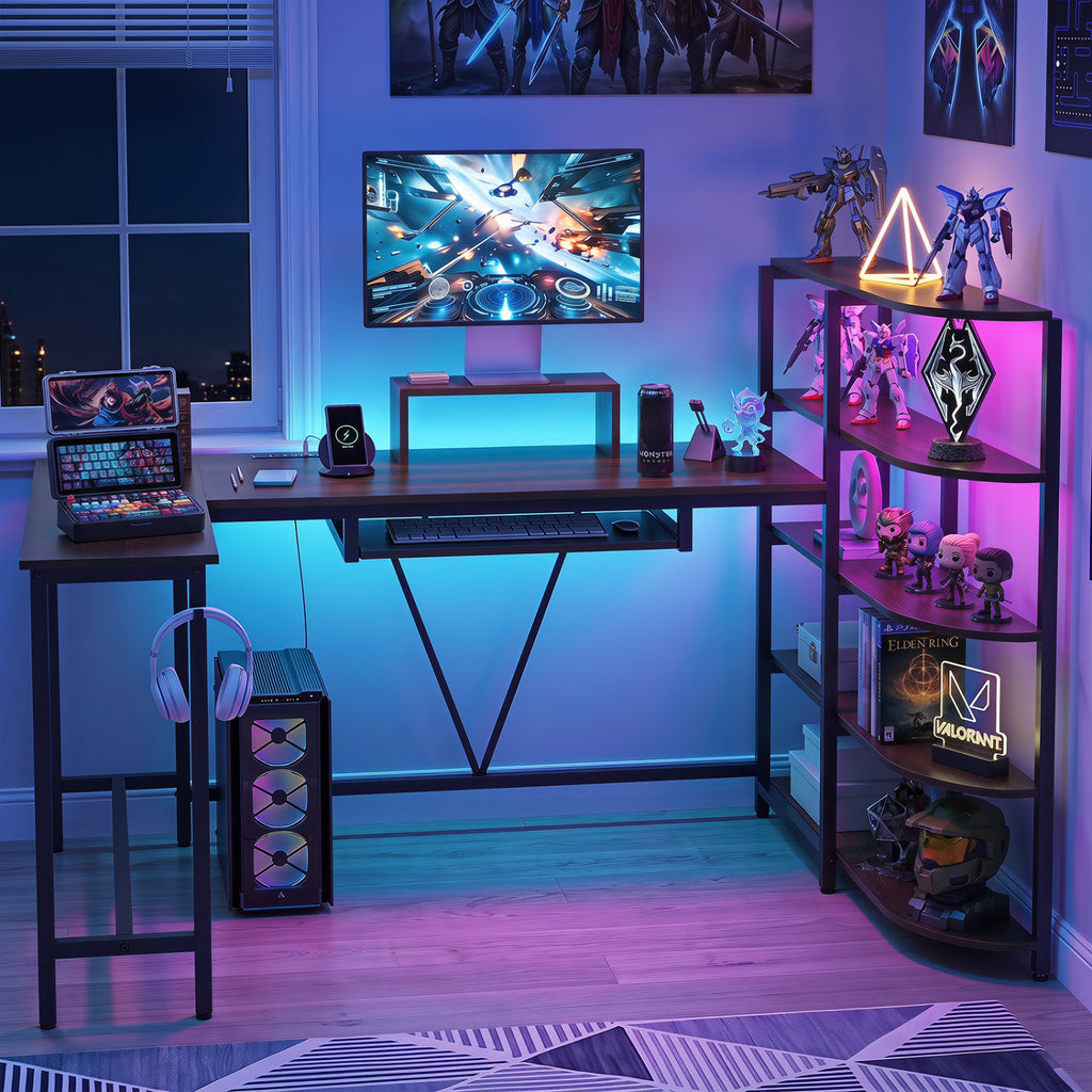 63" U-Shaped Computer Desk with Shelves & Keyboard Tray - Rustic Brown