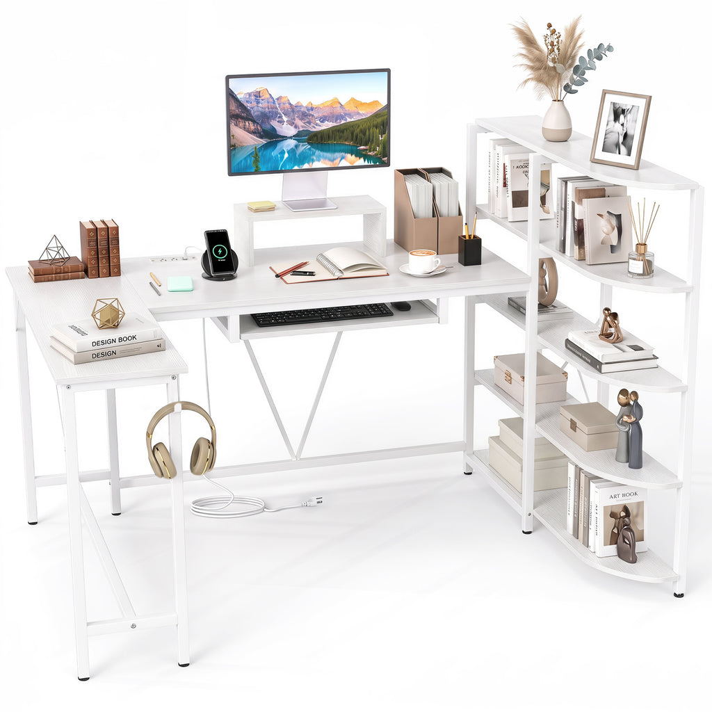 63" U-Shaped Computer Desk with Shelves & Keyboard Tray - Rustic Brown