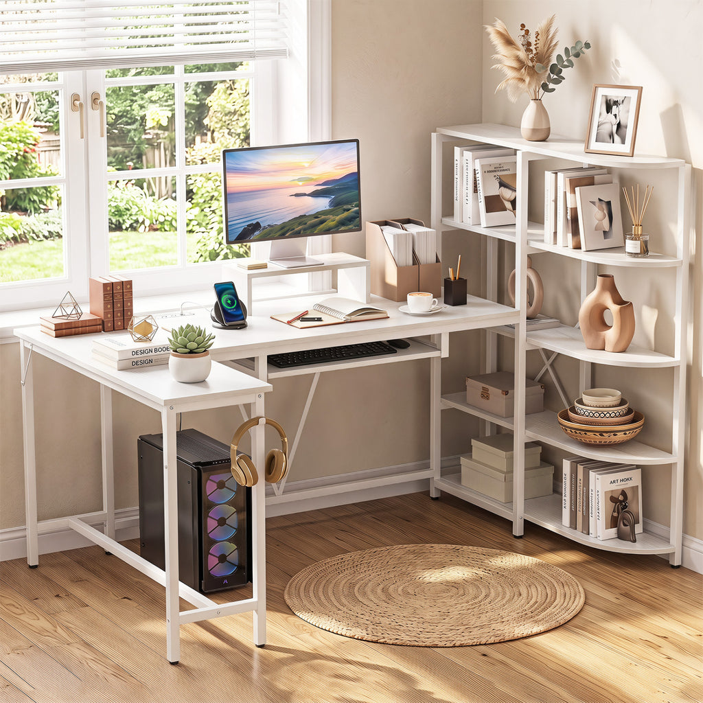 63" U-Shaped Computer Desk with Shelves & Keyboard Tray - Rustic Brown