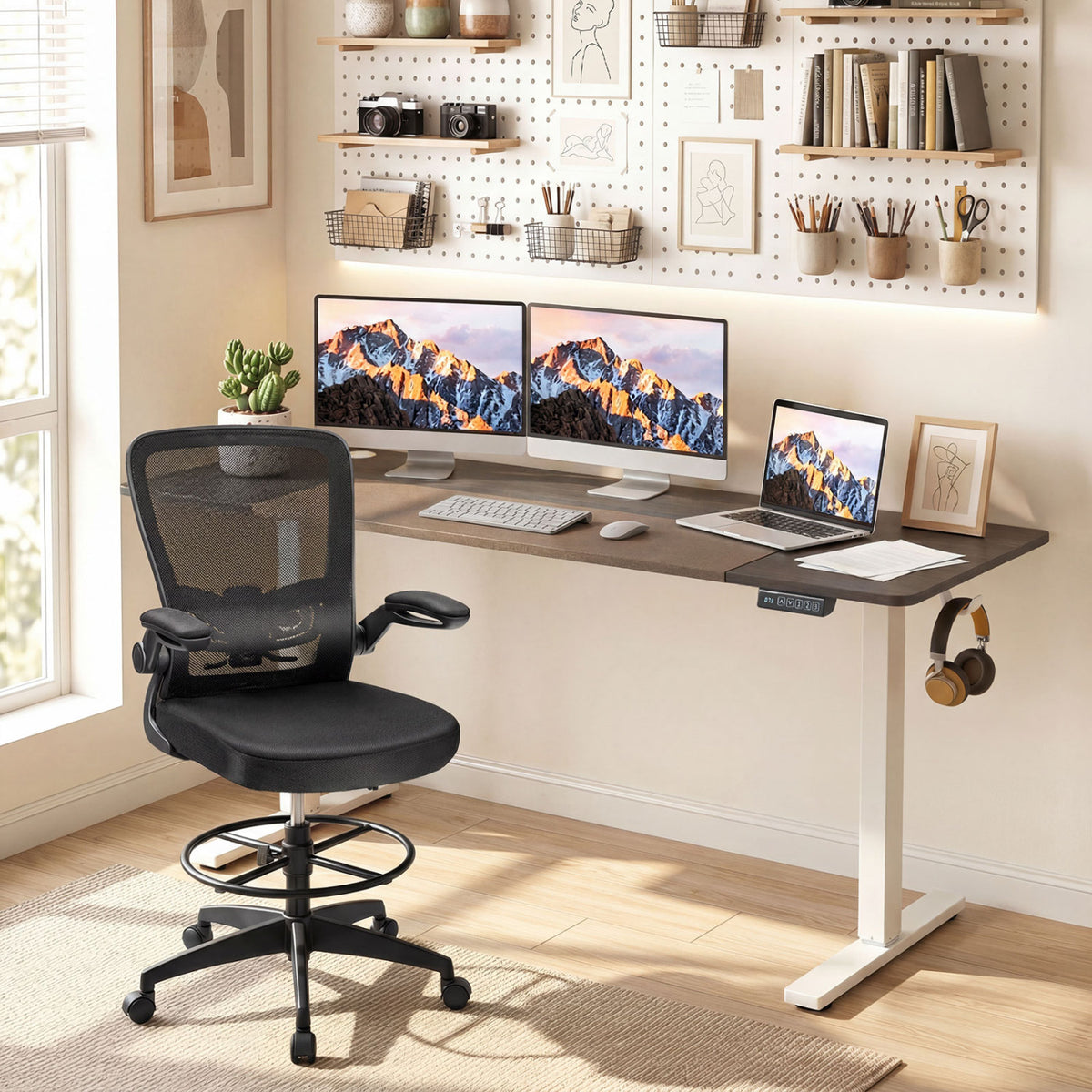 63 x 24 Inch Sit Stand Computer Desk with Memory Presets - Gray