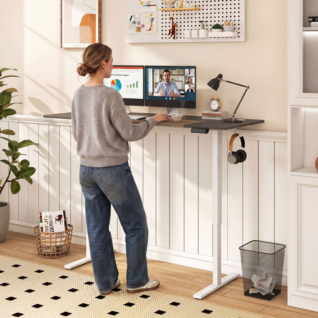 63 x 24 Inch Sit Stand Computer Desk with Memory Presets - Gray
