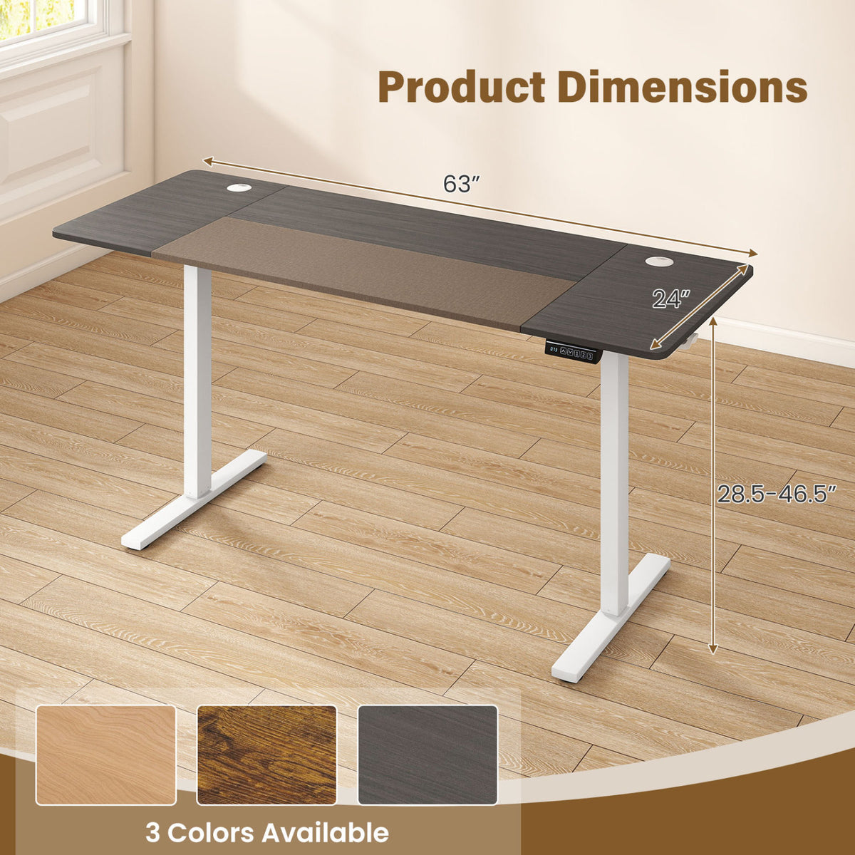 63 x 24 Inch Sit Stand Computer Desk with Memory Presets - Gray