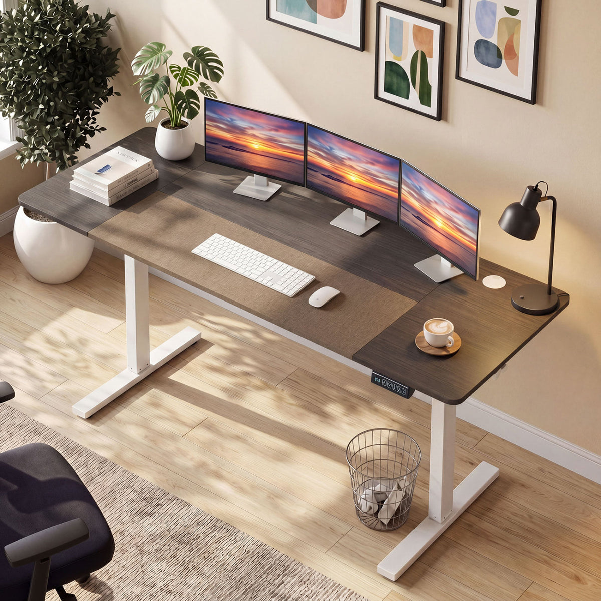 63 x 24 Inch Sit Stand Computer Desk with Memory Presets - Gray