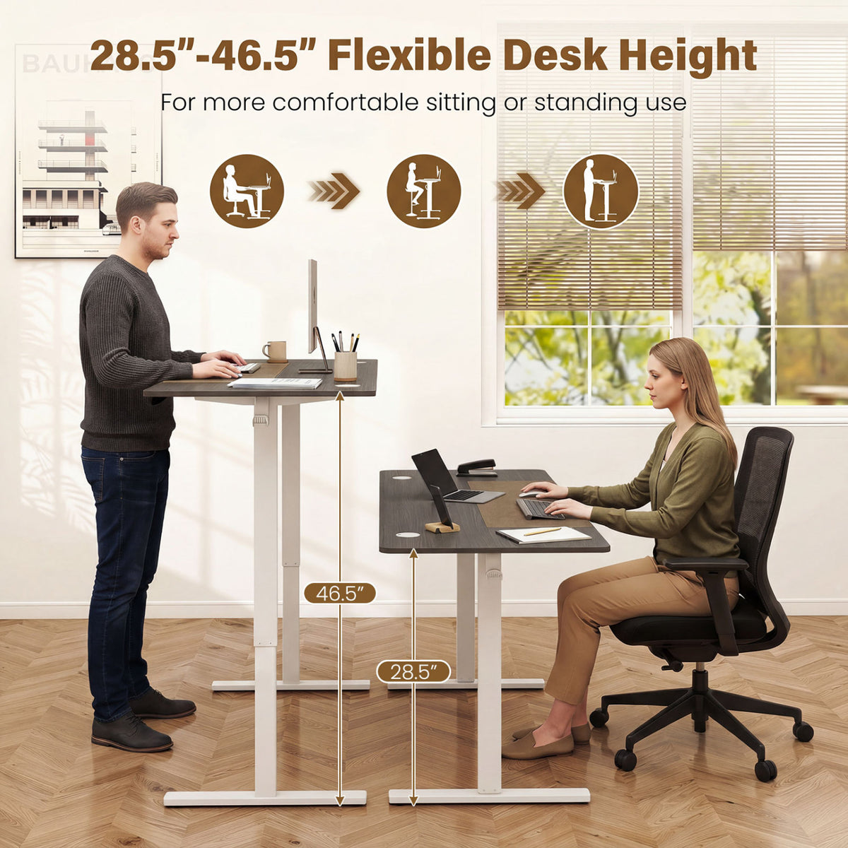 63 x 24 Inch Sit Stand Computer Desk with Memory Presets - Gray