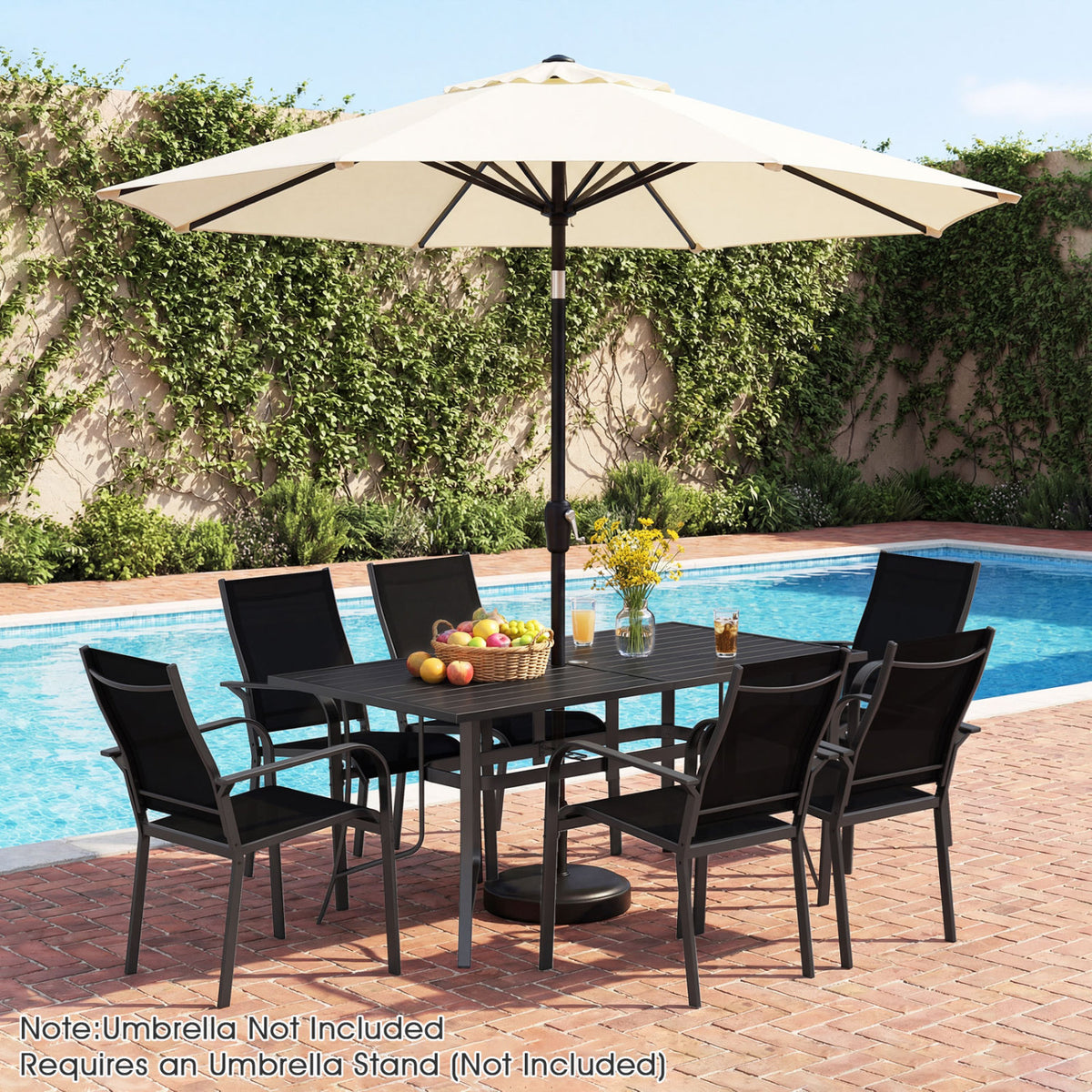63" x 33" Rectangle Metal Patio Dining Table for 6 - Black