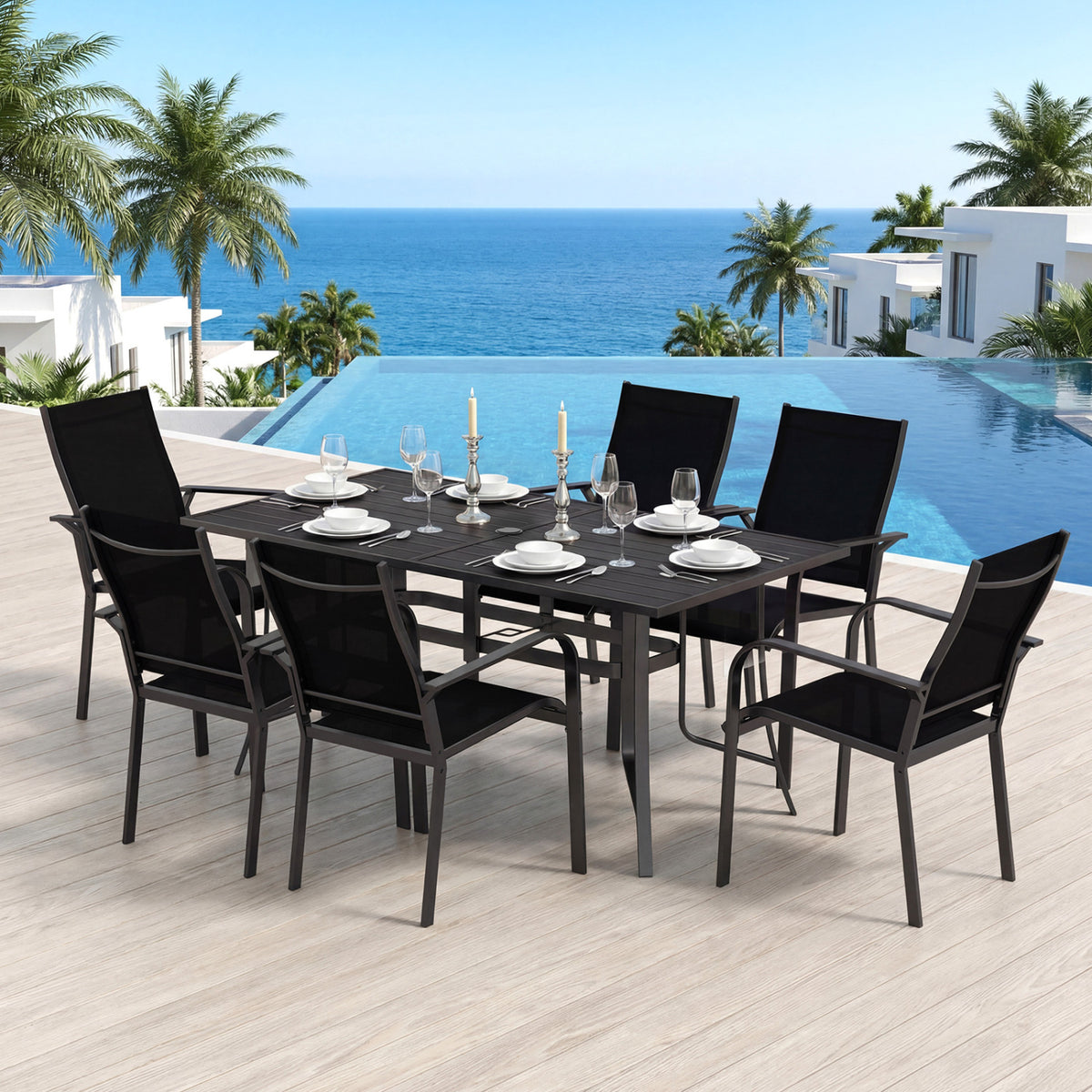 63" x 33" Rectangle Metal Patio Dining Table for 6 - Black