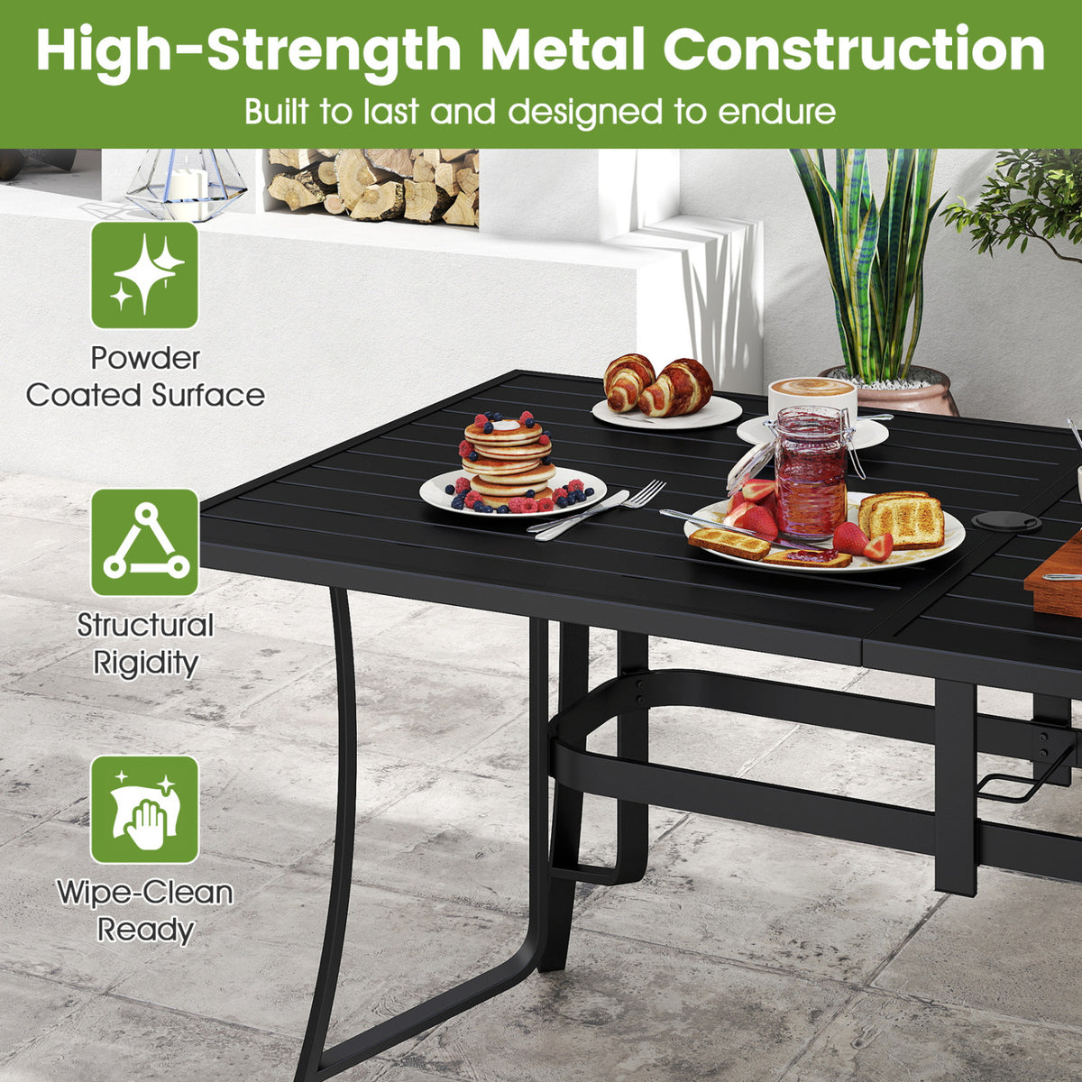 63" x 33" Rectangle Metal Patio Dining Table for 6 - Black