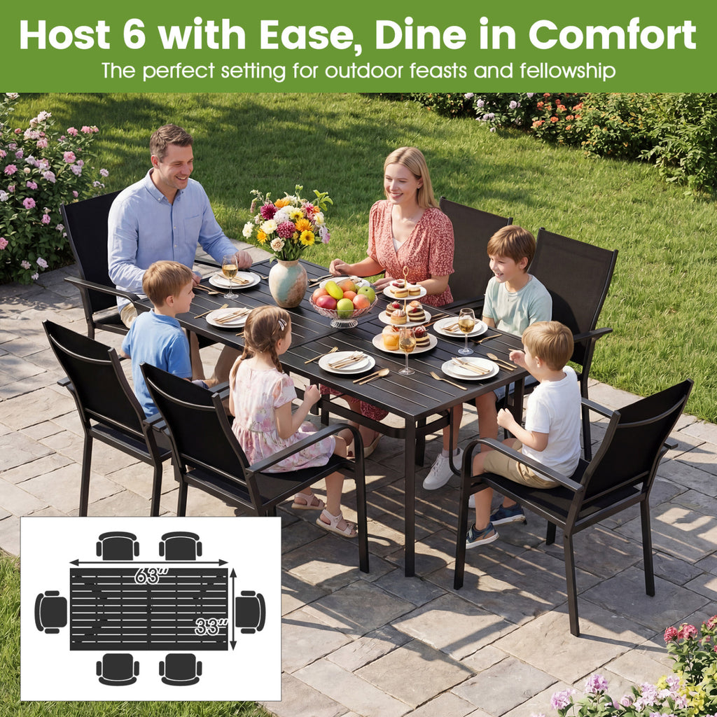 63" x 33" Rectangle Metal Patio Dining Table for 6 - Black