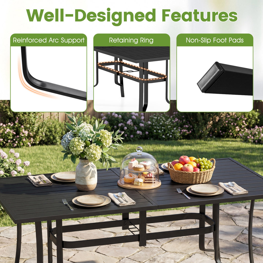 63" x 33" Rectangle Metal Patio Dining Table for 6 - Black