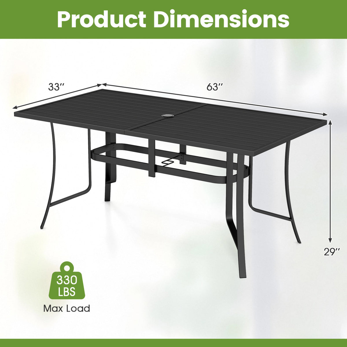 63" x 33" Rectangle Metal Patio Dining Table for 6 - Black