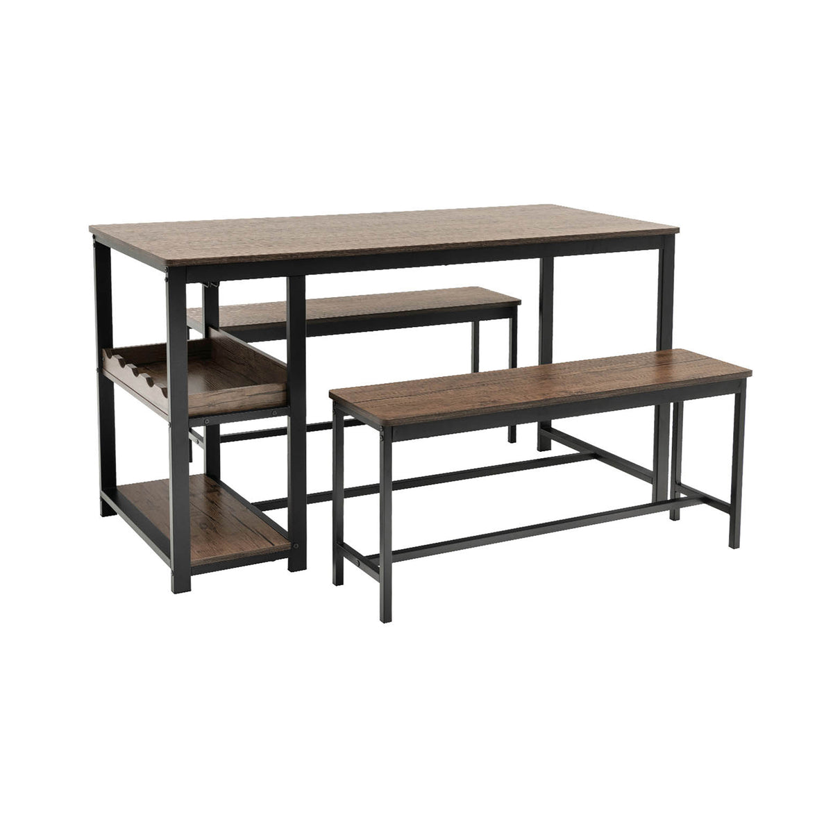 3-Piece Dining Table Set with Wine Rack - Brown