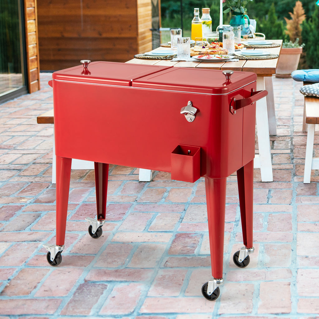 80-Quart Portable Cooler Cart with Wheels, Red