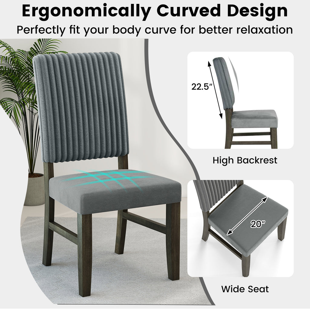 Dining Chair Set of 2 Mid-Century Modern Velvet Upholstered - Gray
