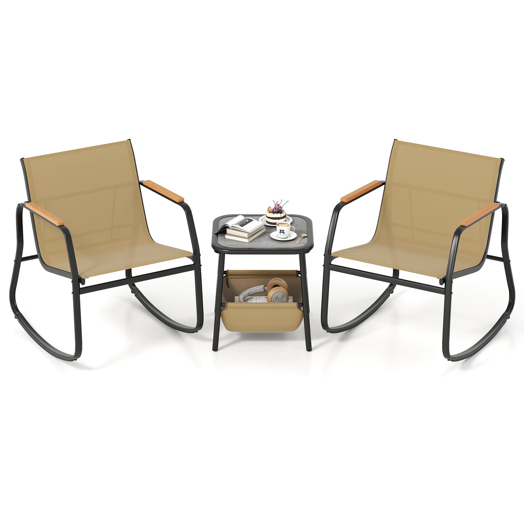 3 Piece Rocking Bistro Chairs and Side Table Set with Storage Bag