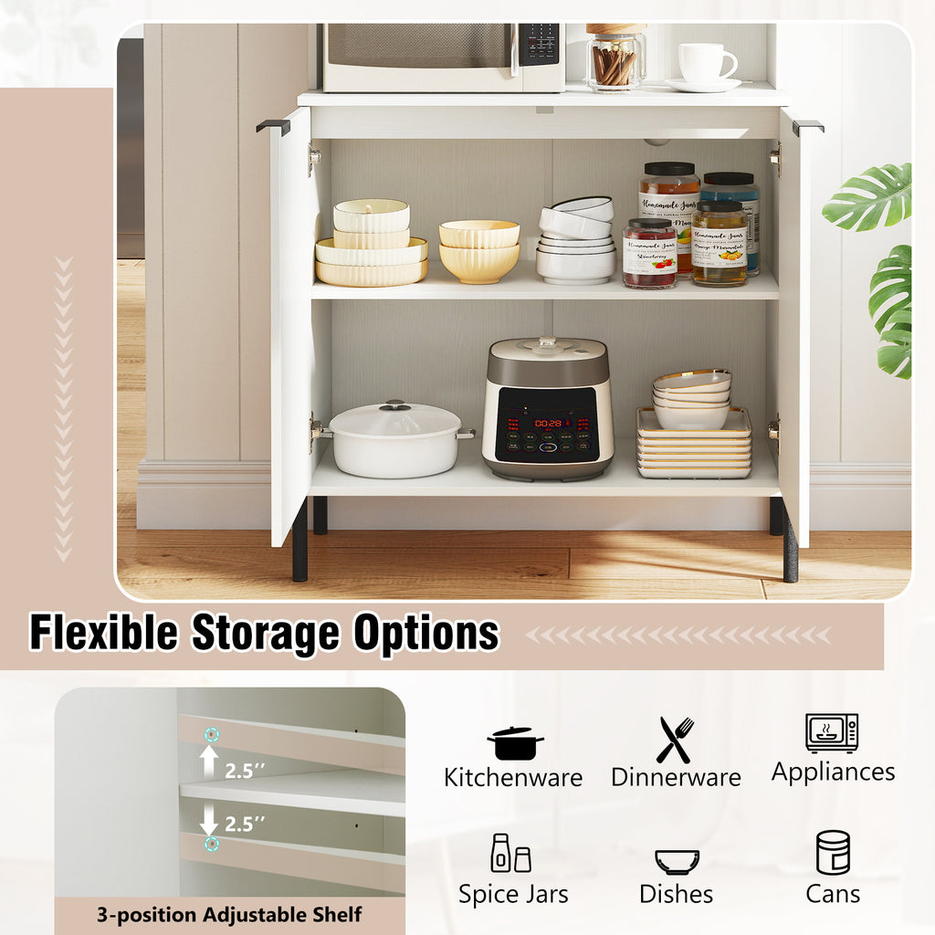 64.5" Kitchen Pantry Cabinet with Wine Glass Rack - White