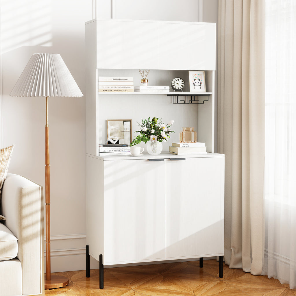 64.5" Kitchen Pantry Cabinet with Charging Station & Wine Rack - White