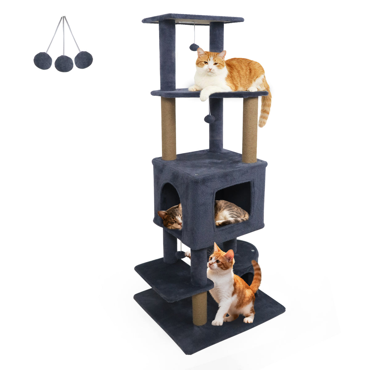 Dark Gray 64-Inch Cat Tree with 2 Condos & Jute Scratching Posts for Indoor Cats