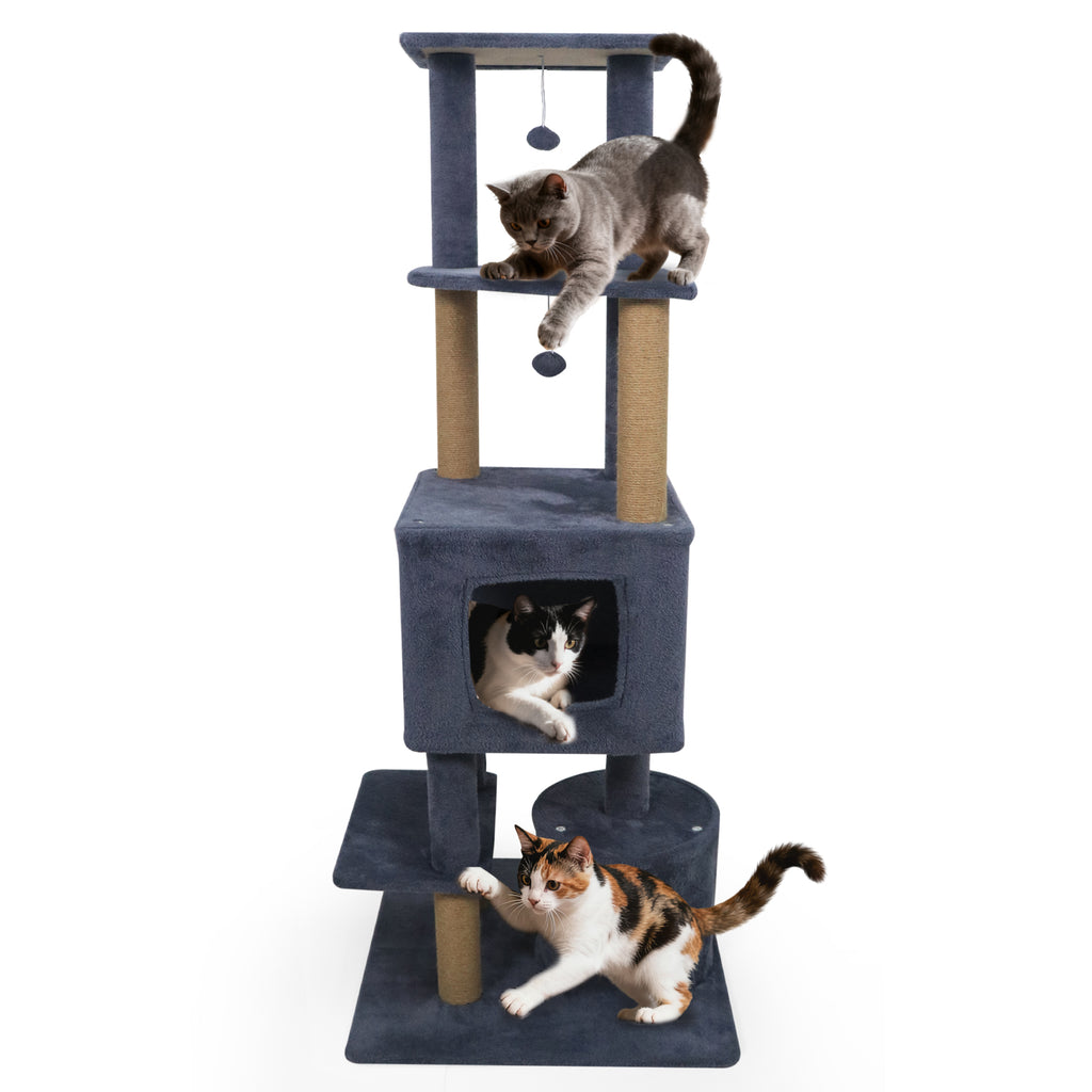 Dark Gray 64-Inch Cat Tree with 2 Condos & Jute Scratching Posts for Indoor Cats