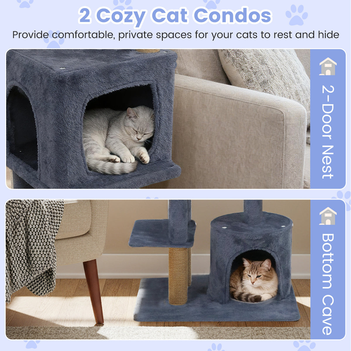 Dark Gray 64-Inch Cat Tree with 2 Condos & Jute Scratching Posts for Indoor Cats