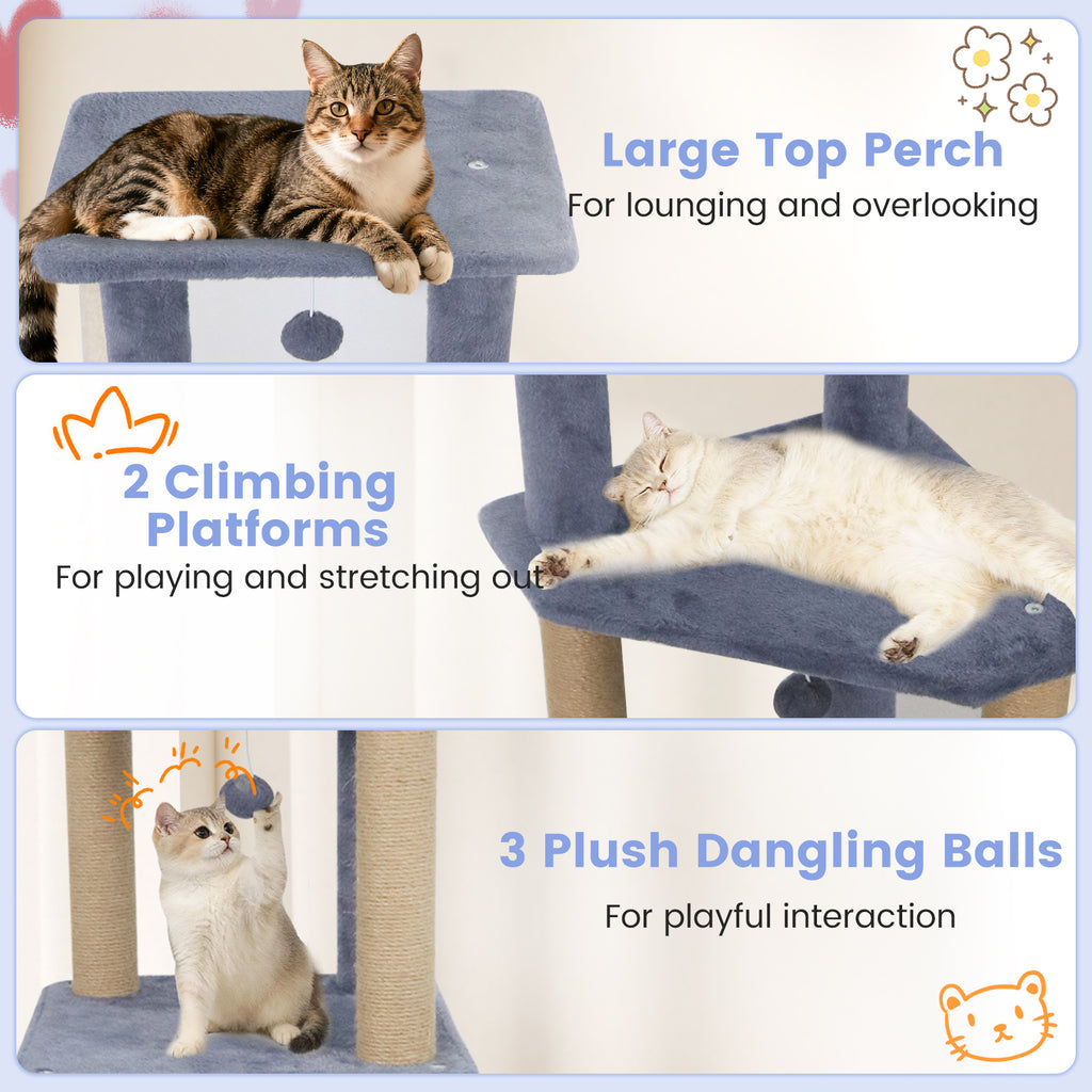 Dark Gray 64-Inch Cat Tree with 2 Condos & Jute Scratching Posts for Indoor Cats