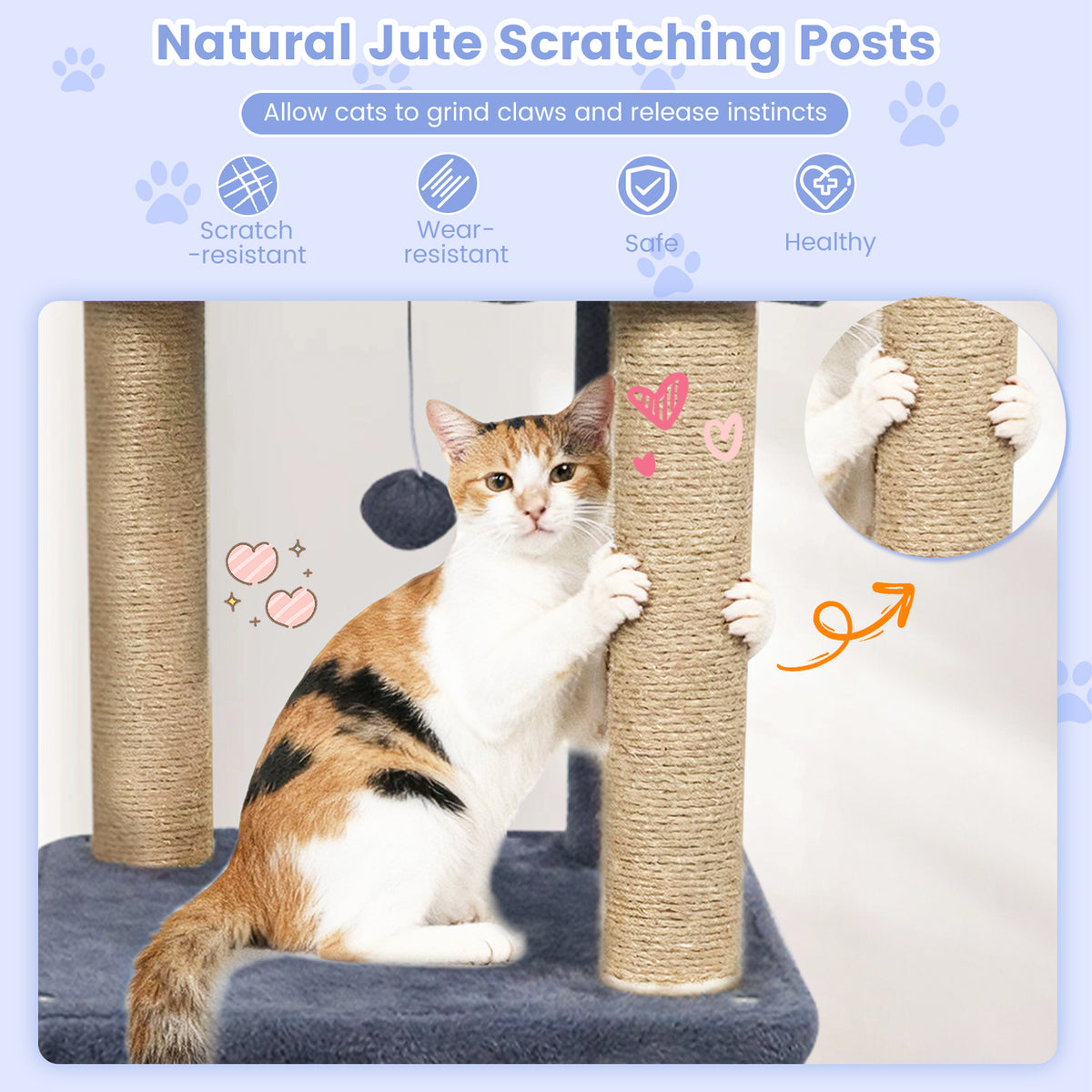 Dark Gray 64-Inch Cat Tree with 2 Condos & Jute Scratching Posts for Indoor Cats