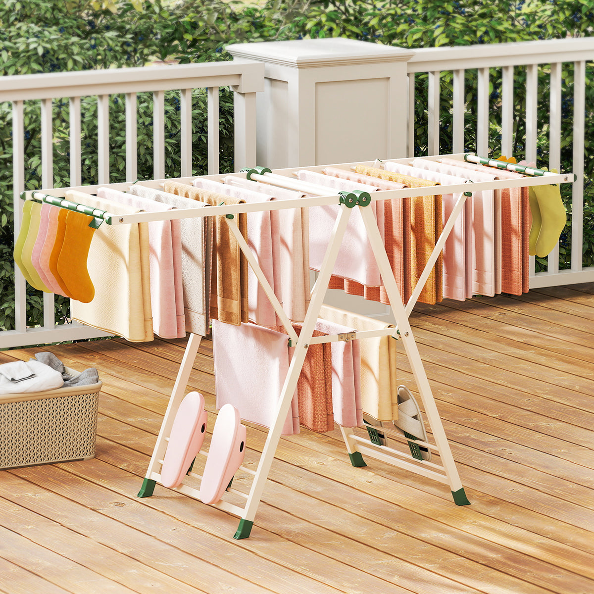 64" Clothes Drying Rack w/ Adjustable Wings - Beige
