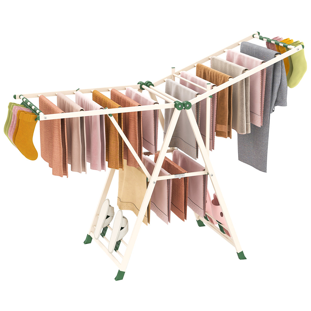 64" Clothes Drying Rack w/ Adjustable Wings - Beige