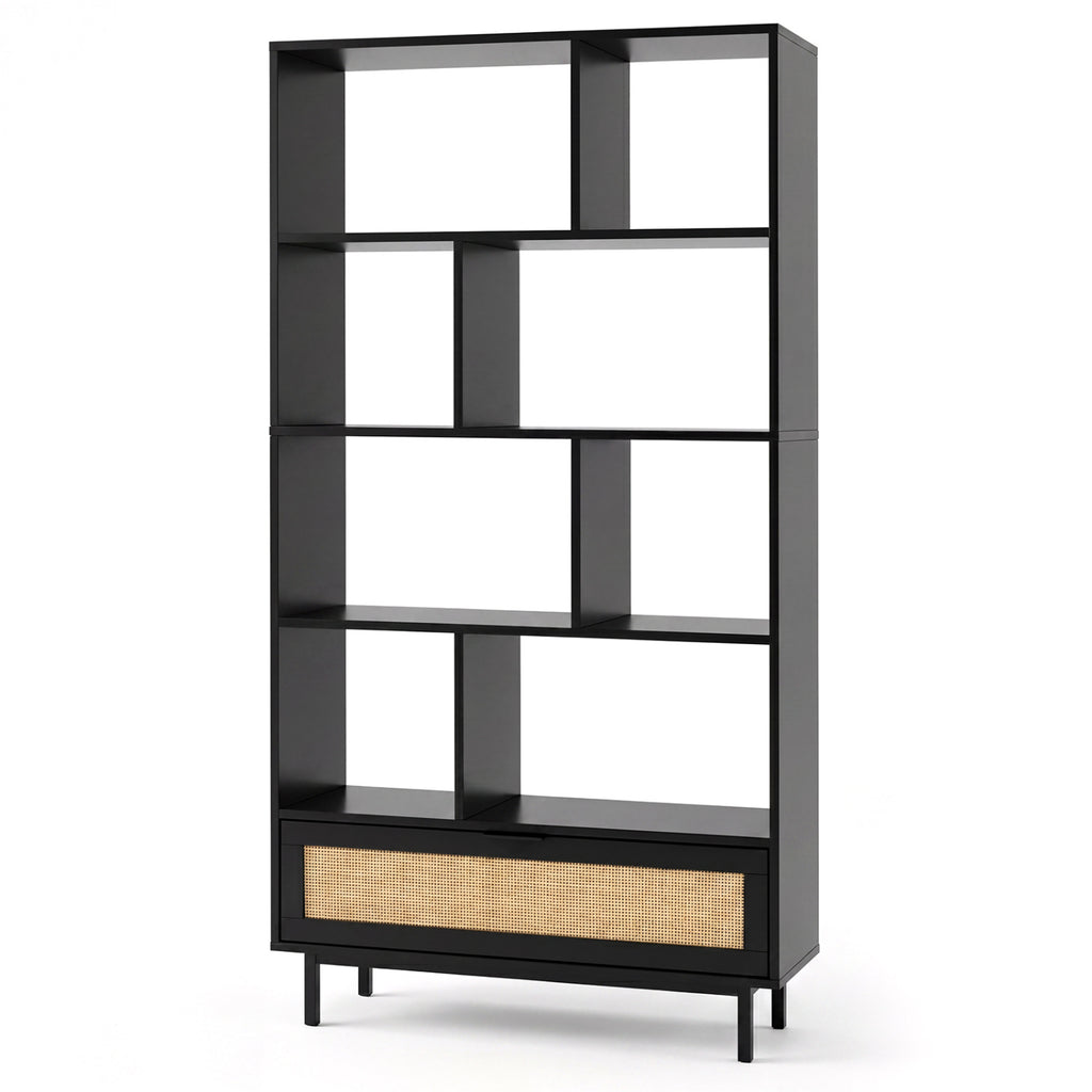 64-Inch 6-Tier Wooden Bookcase with 8 Open Cubes - Black