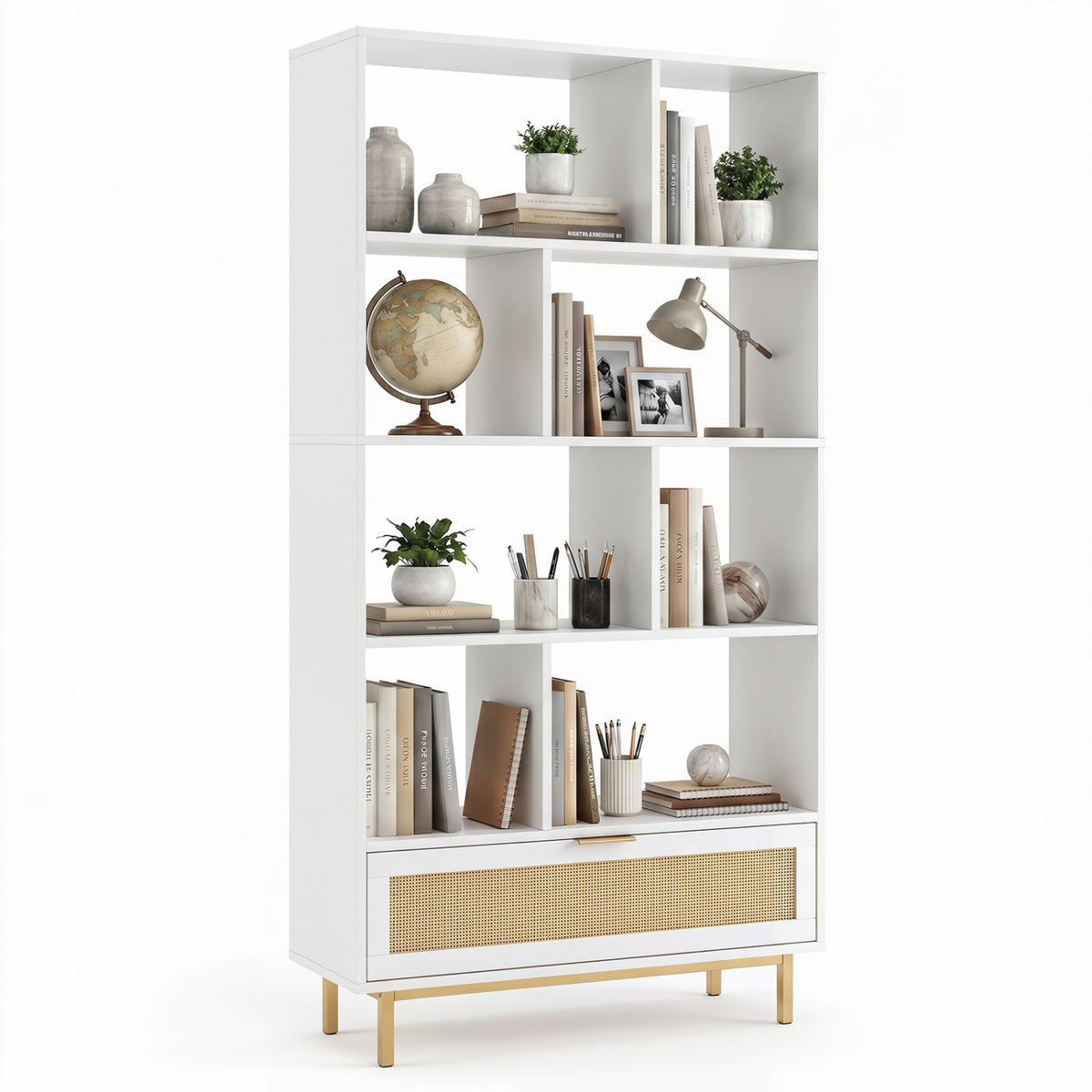 64-Inch 6-Tier Wooden Bookcase with 8 Open Cubes - Black