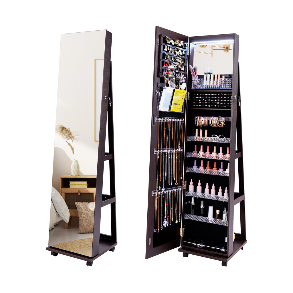 64-Inch Lockable Jewelry Armoire with Makeup Mirror, Purple