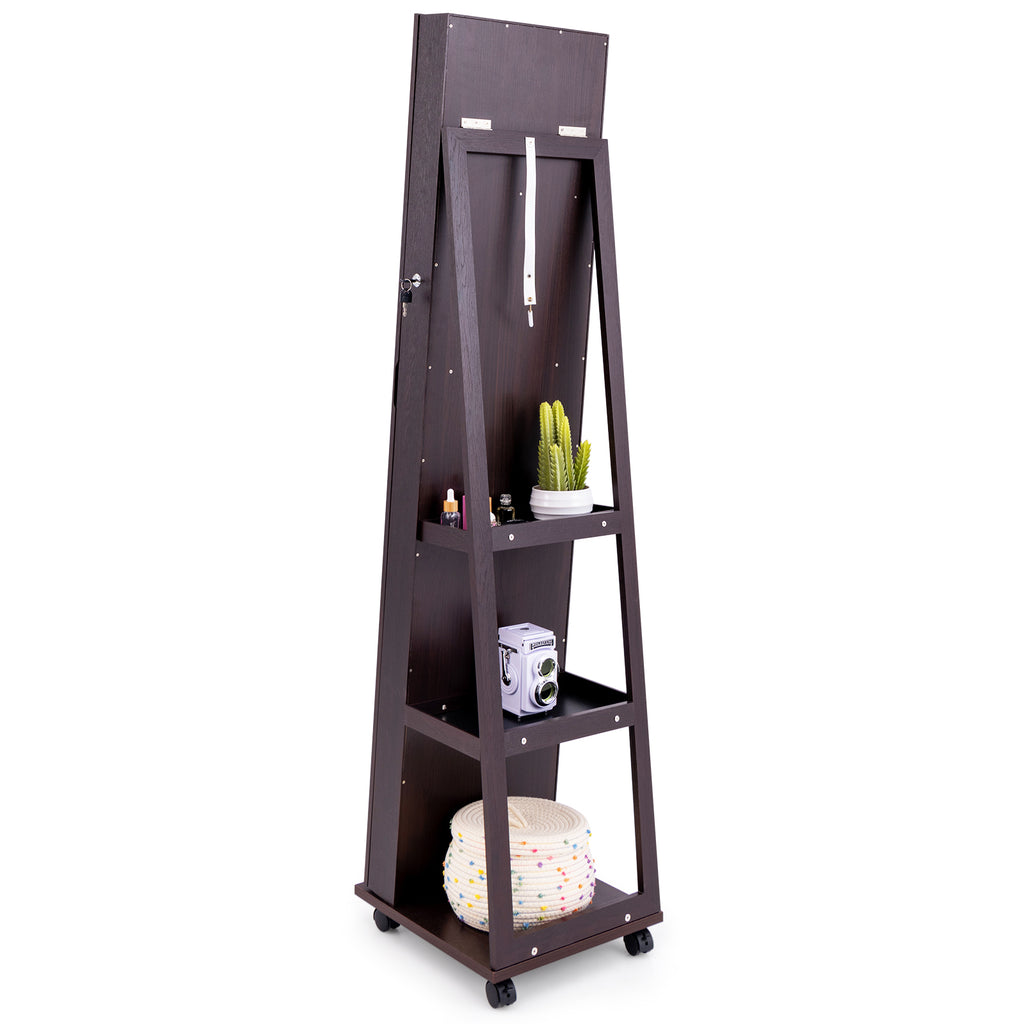 64-Inch Lockable Jewelry Armoire with Makeup Mirror, Purple