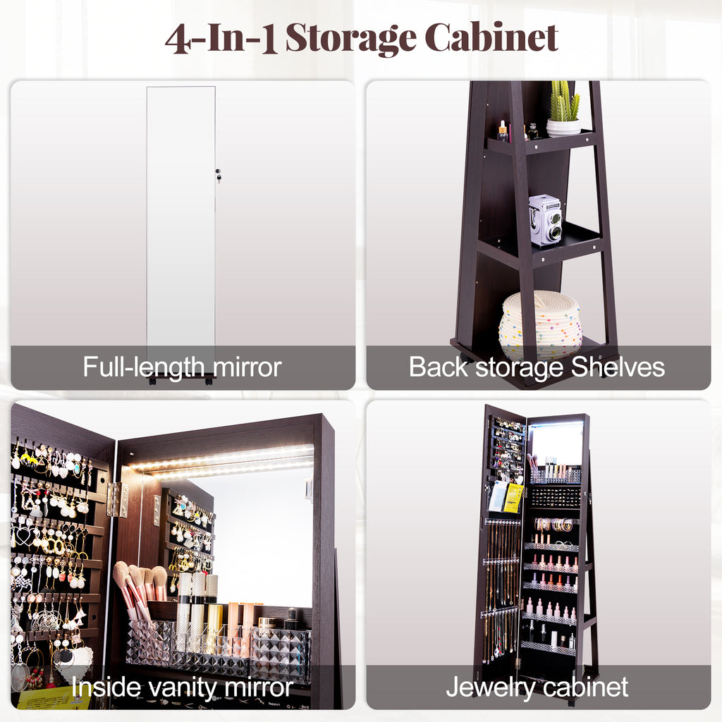 64-Inch Lockable Jewelry Armoire with Makeup Mirror, Purple