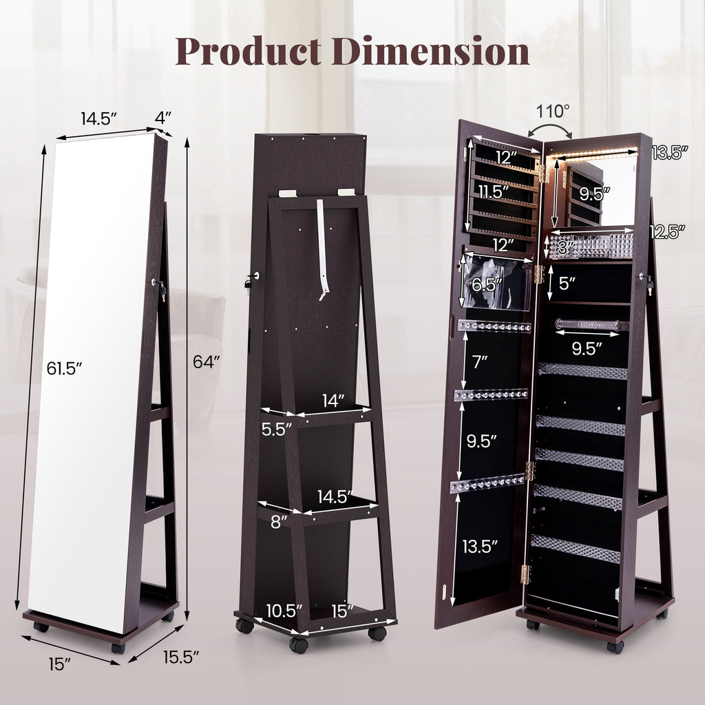 64-Inch Lockable Jewelry Armoire with Makeup Mirror, Purple