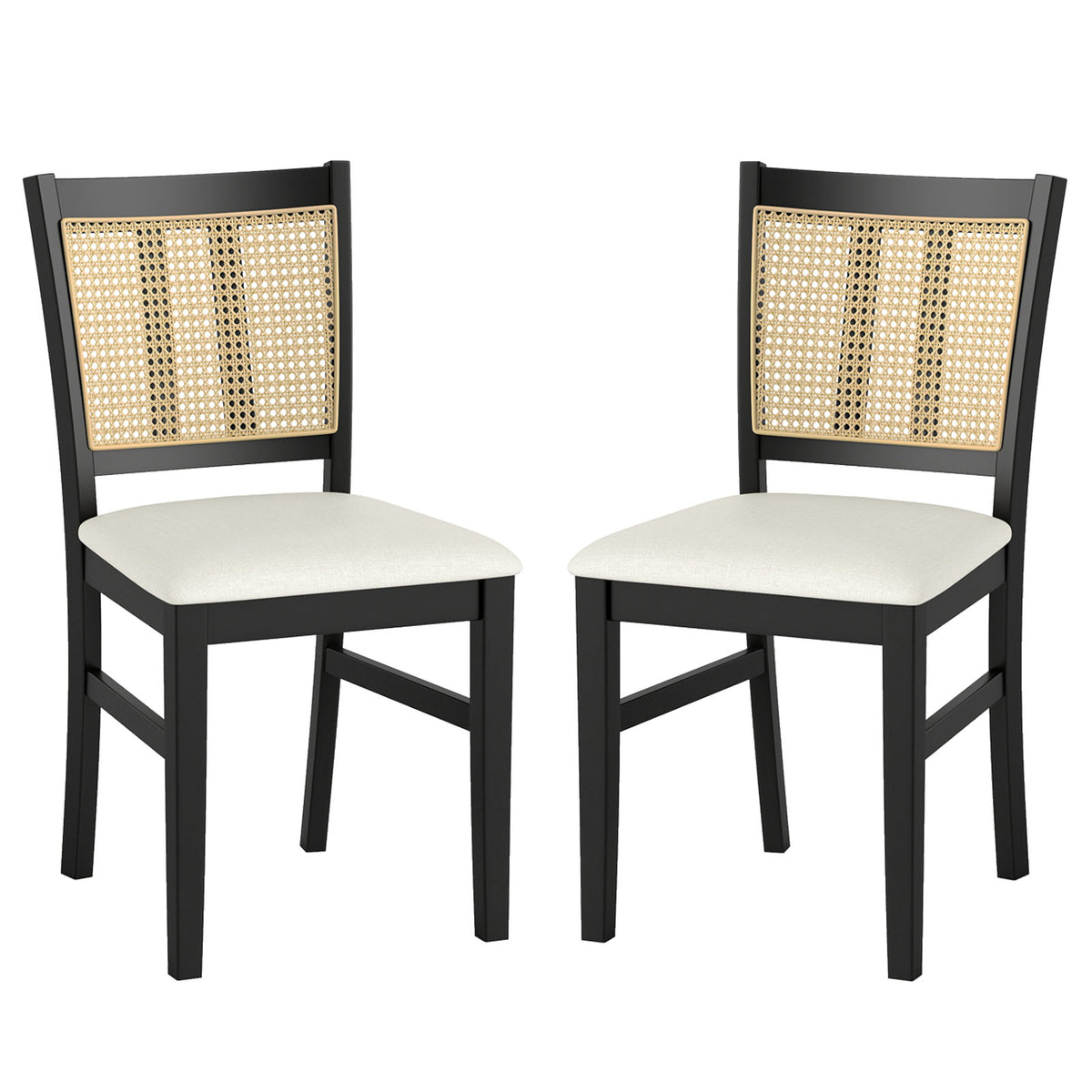 Farmhouse Rattan Dining Chairs Set of 2, Beige