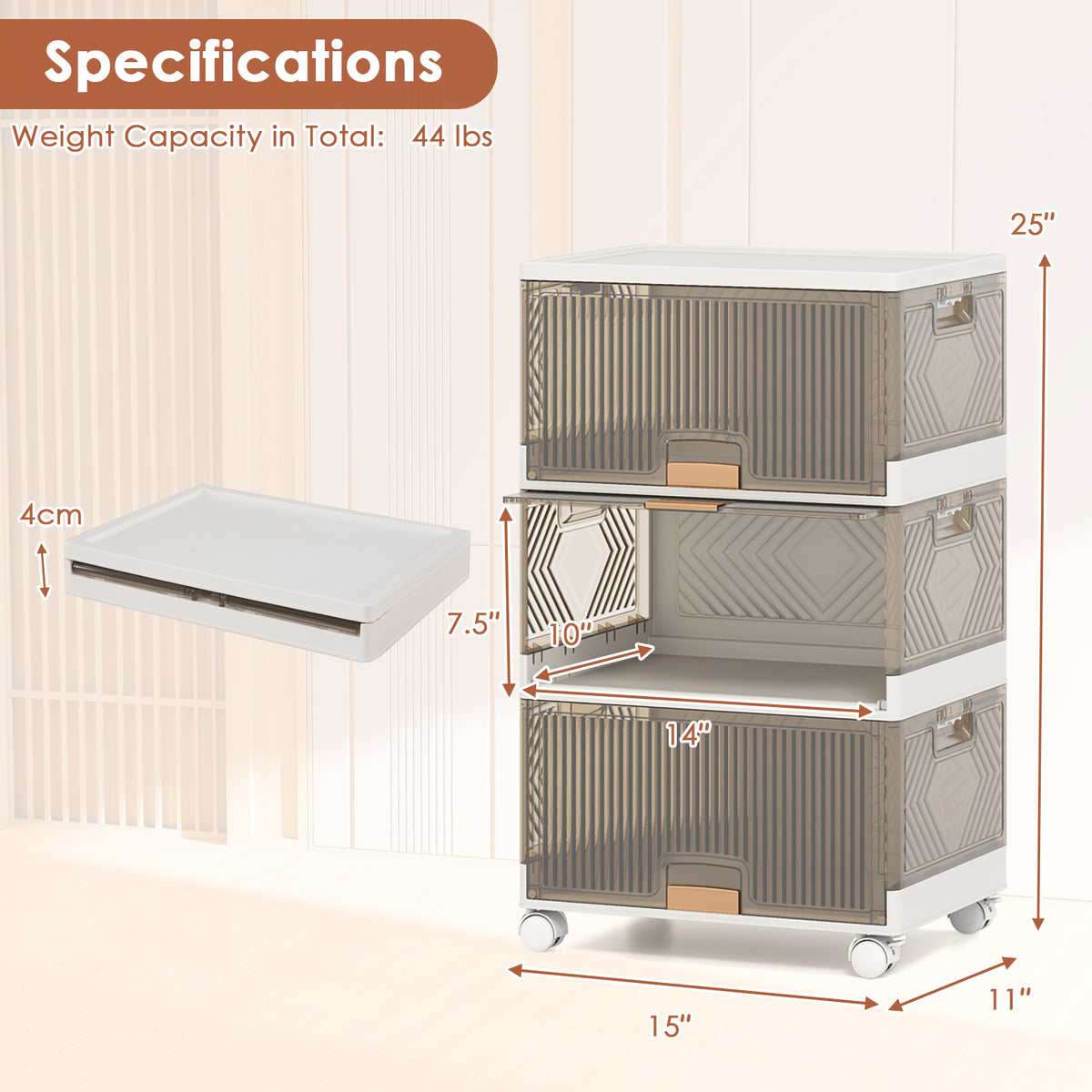 3-Tier Stackable Storage Bins with Wheels