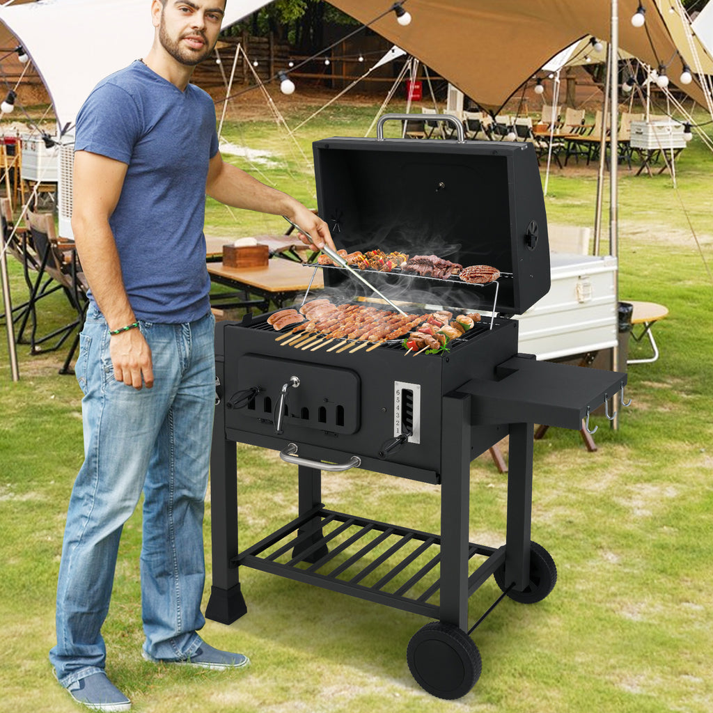 24-Inch Barrel Charcoal Grill with 2 Folding Side Tables and 544