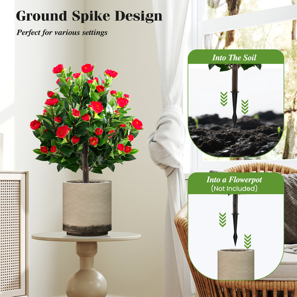 Artificial Camellia Tree Set - 31 Inches Green Faux Flower Trees - 2 Pack