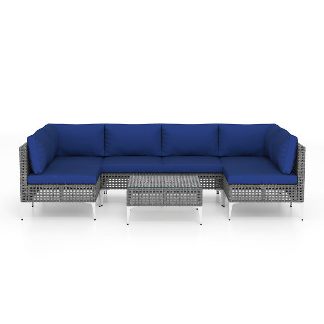 3 Pieces PE Rattan Conversation Chairs with Coffee Table, Navy