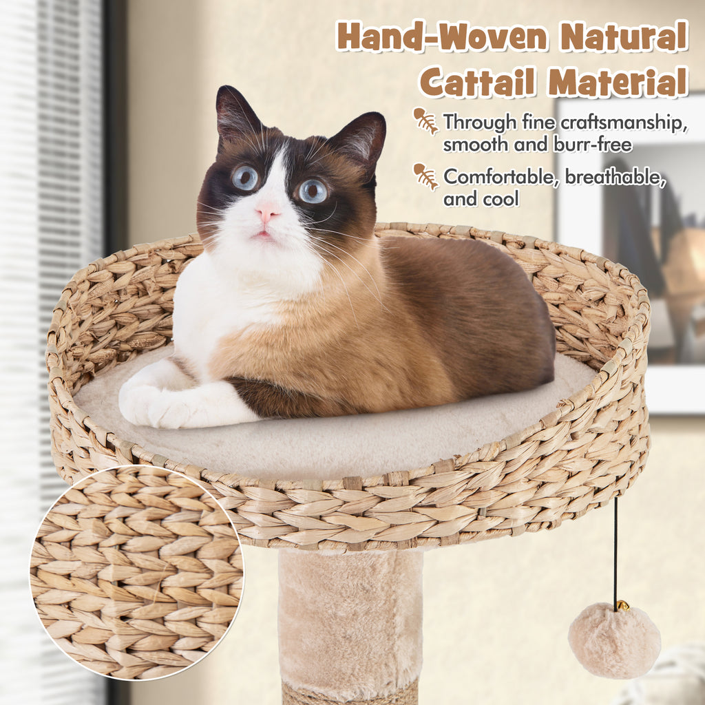 Beige 65-Inch Cat Tree with Perch, Hammock & Multiple Activity Layers