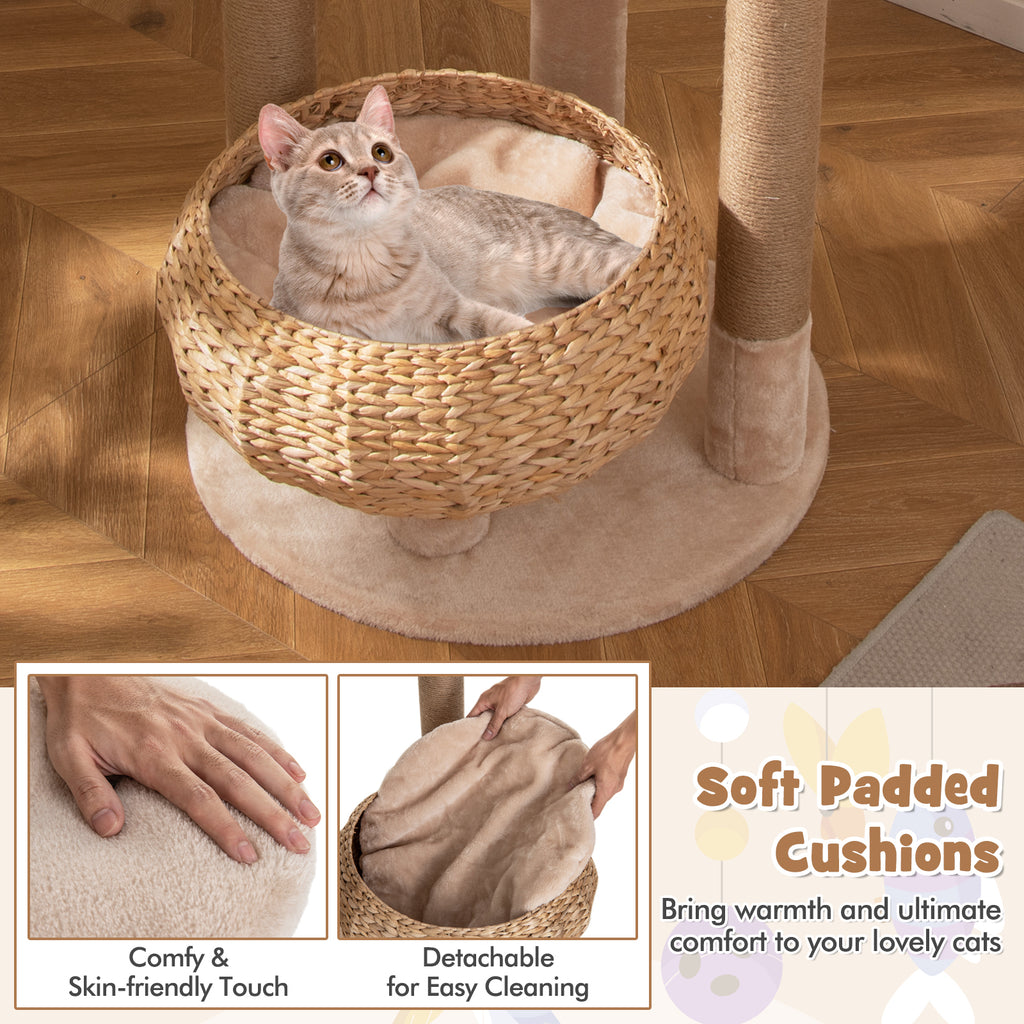 Beige 65-Inch Cat Tree with Perch, Hammock & Multiple Activity Layers
