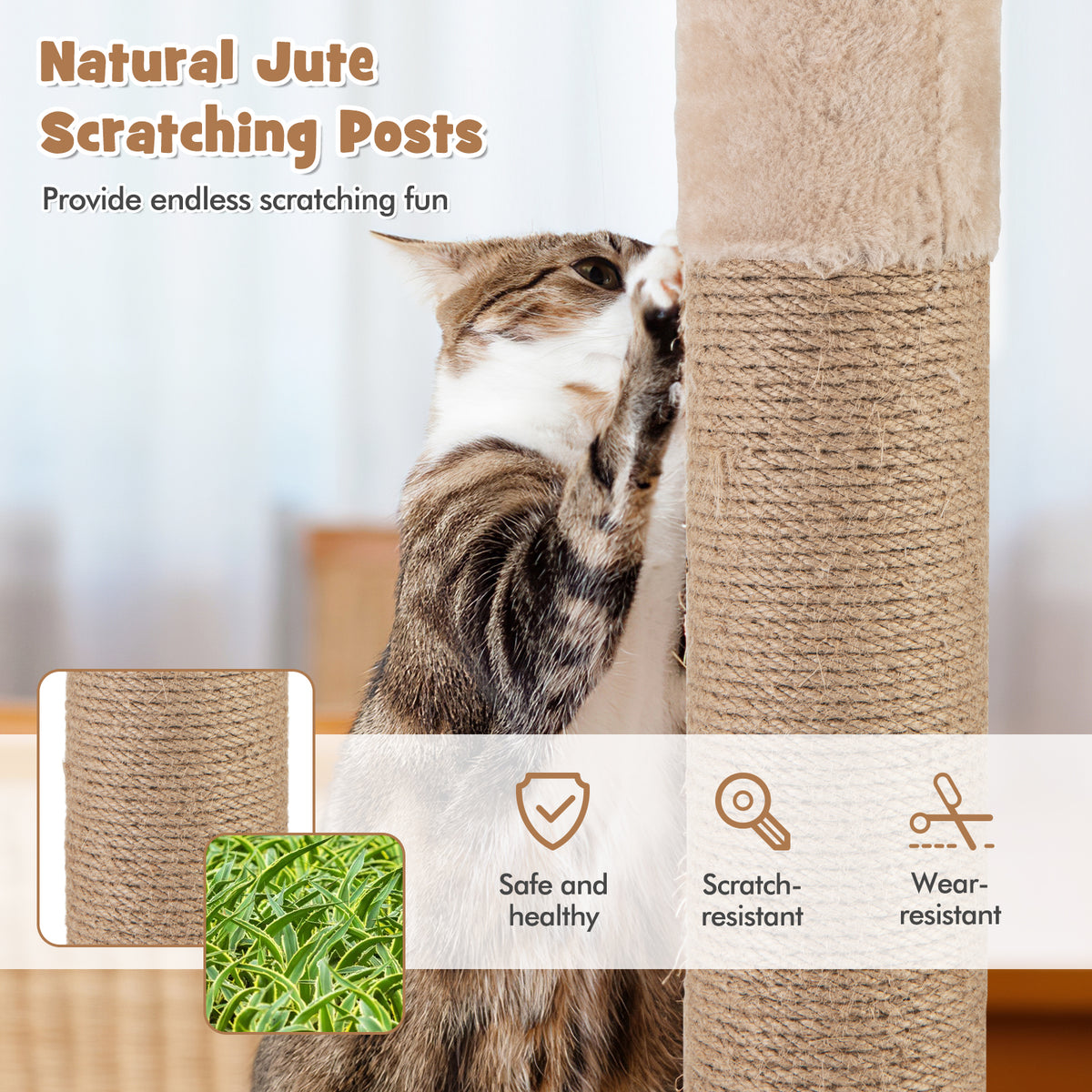 Beige 65-Inch Cat Tree with Perch, Hammock & Multiple Activity Layers