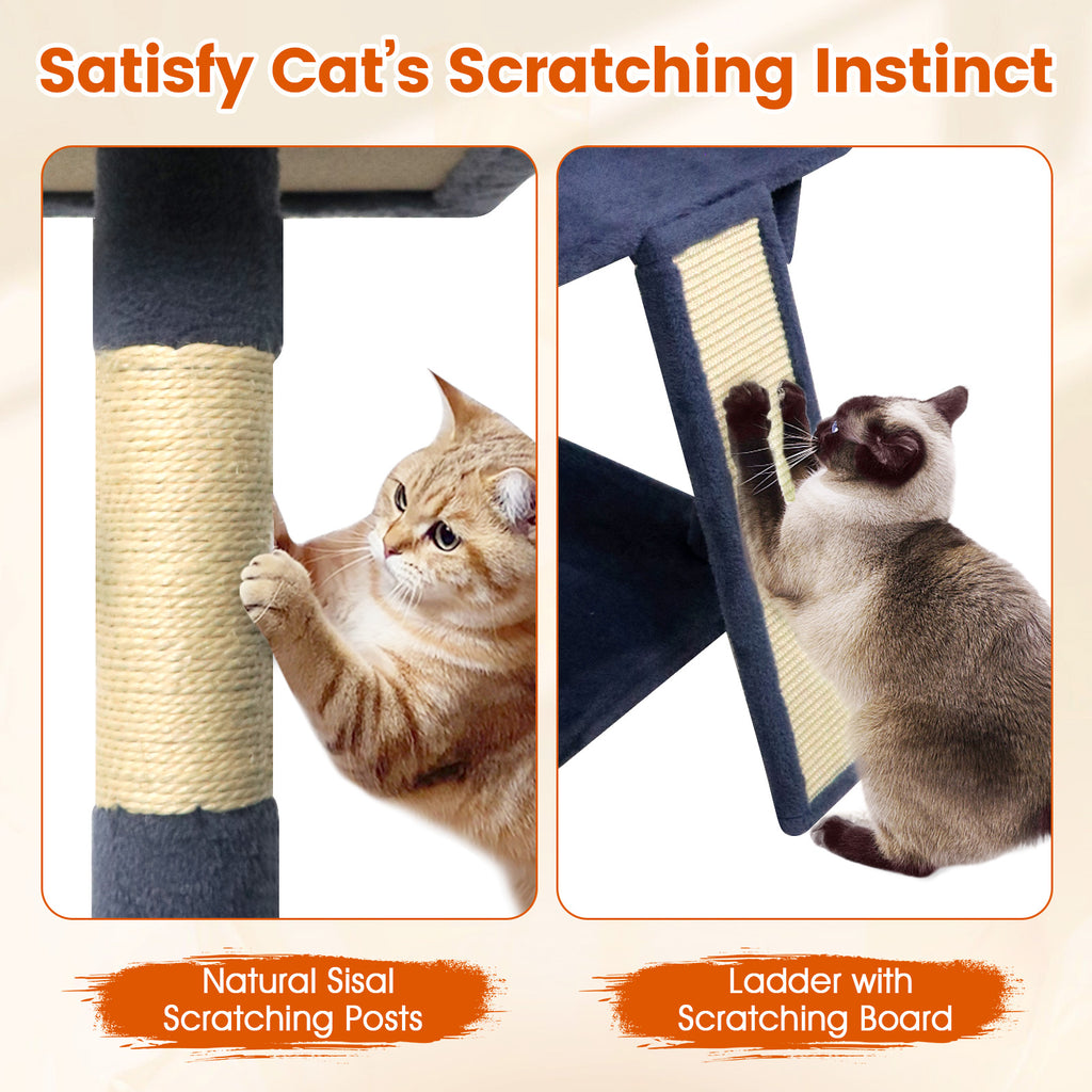 65 Inch Tall Multi-Level Cat Tree with 3 Upholstered Perches & 2 Condos - Dark Gray